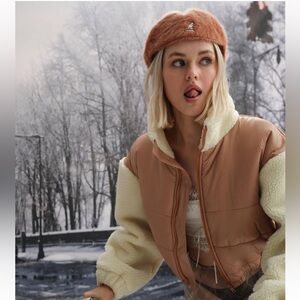 For Love And Lemons Pink and Cream Puffer Jacket